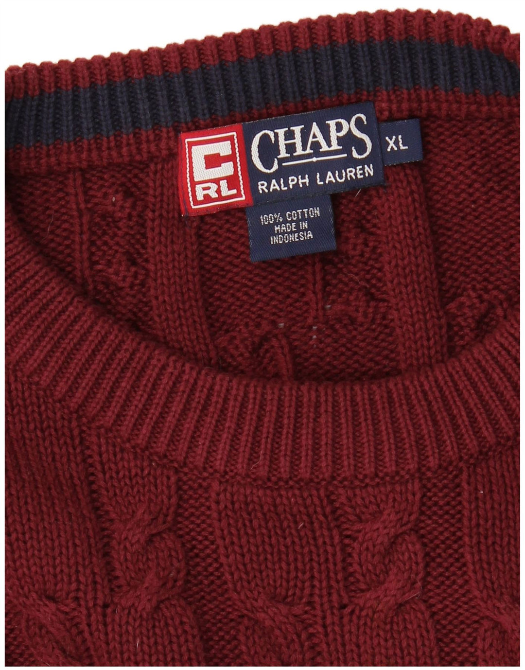 CHAPS RALPH LAUREN Ανδρικό πουλόβερ με λαιμόκοψη XL βαμβακερό μπορντό