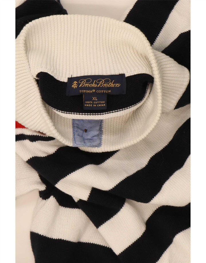 Brooks Brothers Ανδρικό πουλόβερ με λαιμό κουμπιά XL μπλε ριγέ