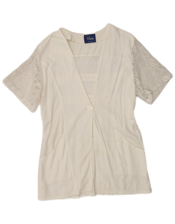 Paola Γυναικείο κοντομάνικο μπουφάν 12 κουμπιού Blazer UK 12 Medium White Floral