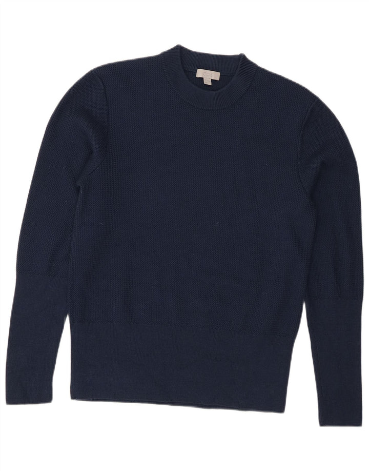 Cos Womens Crew Neck Jumper πουλόβερ UK 14 Medium Navy Blue Wool