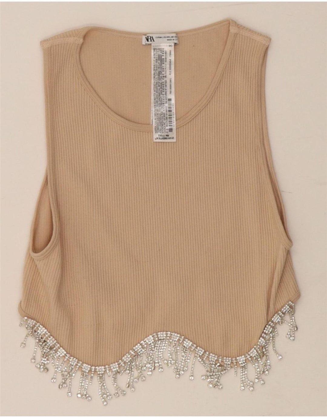 ZARA Womens Crop Vest Top UK 12 Medium Beige Nylon Vintage Zara and Second-Hand Zara from Messina Hembry 