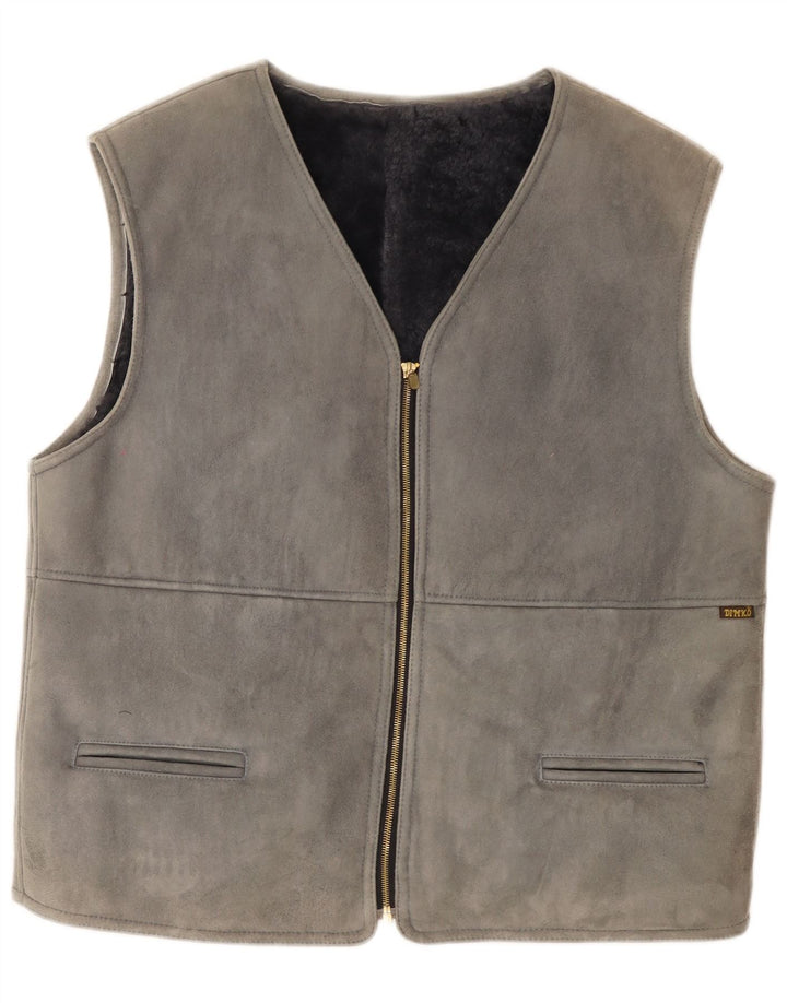 Vintage Ανδρικό Shearling Gilet IT 54 2XL Γκρι δέρμα
