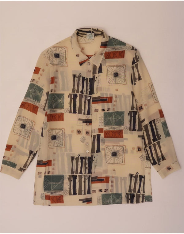 Canda Womens See Through Shirt Blouse IT 42 Medium Off White Geometric