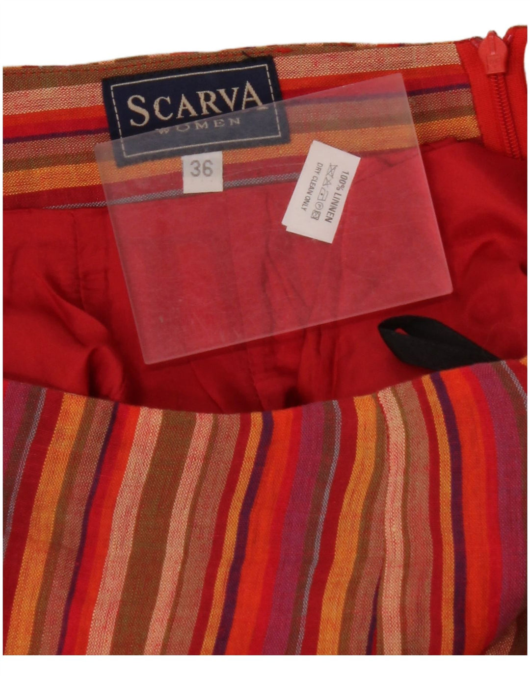 SCARVA Γυναικεία φούστα Maxi Wrap EU 36 Small W26 Red ριγέ λινό