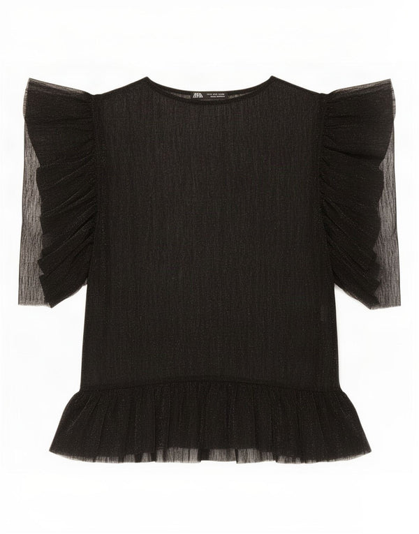 Zara Womens See Through Top 10 Small Black