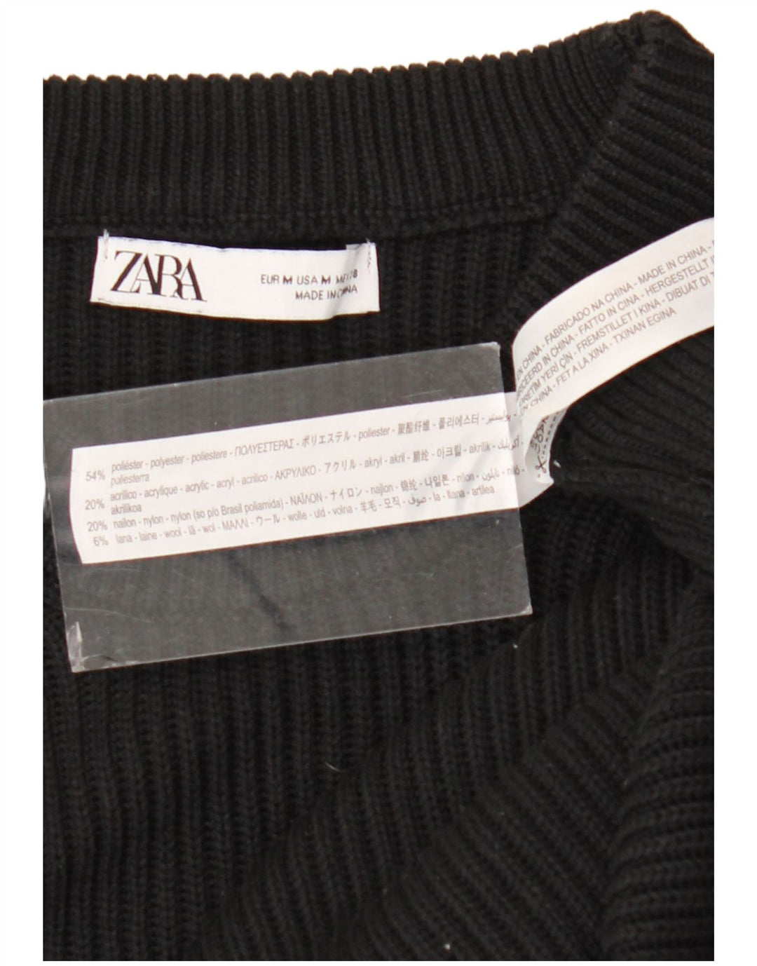 Ανδρικό πουλόβερ Zara με λαιμόκοψη μεσαίου μαύρου πολυεστέρα