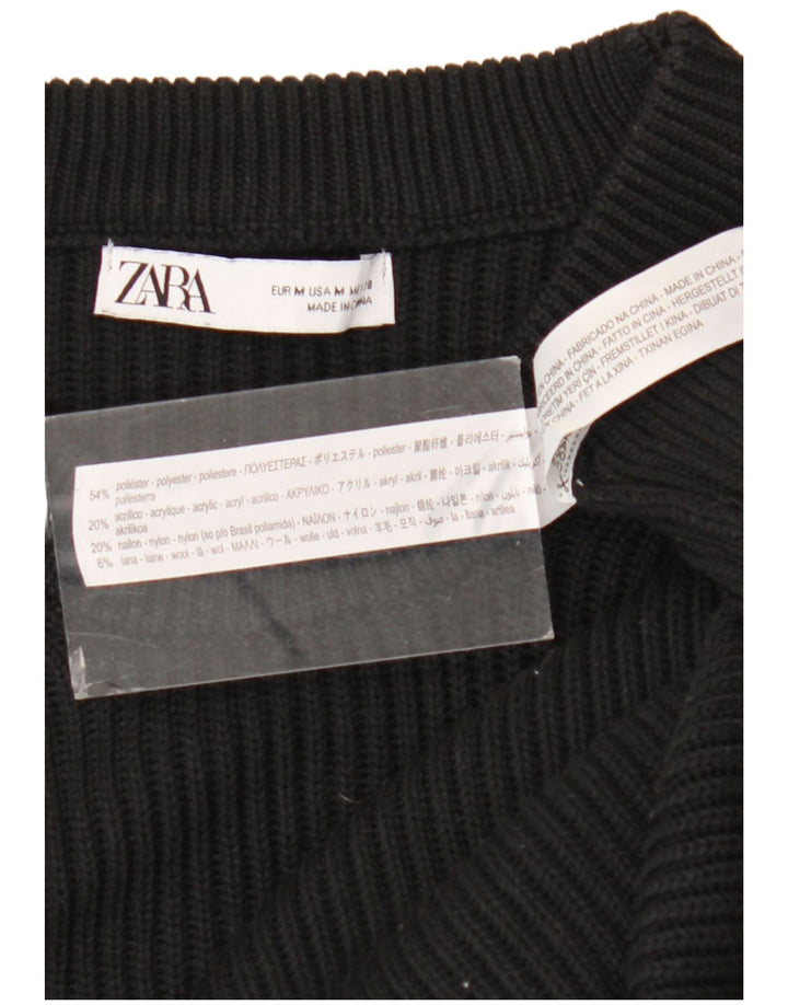 Ανδρικό πουλόβερ Zara με λαιμόκοψη μεσαίου μαύρου πολυεστέρα