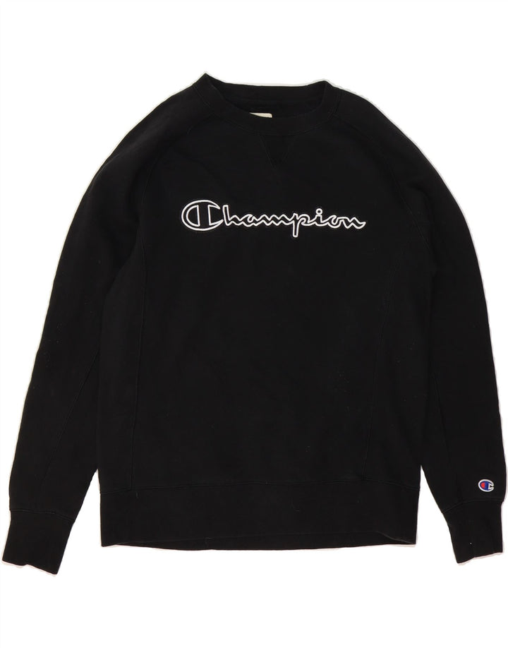 CHAMPION Mens Petit Graphic Sweatshirt Jumper Small Black Cotton Vintage Champion and Second-Hand Champion from Messina Hembry 