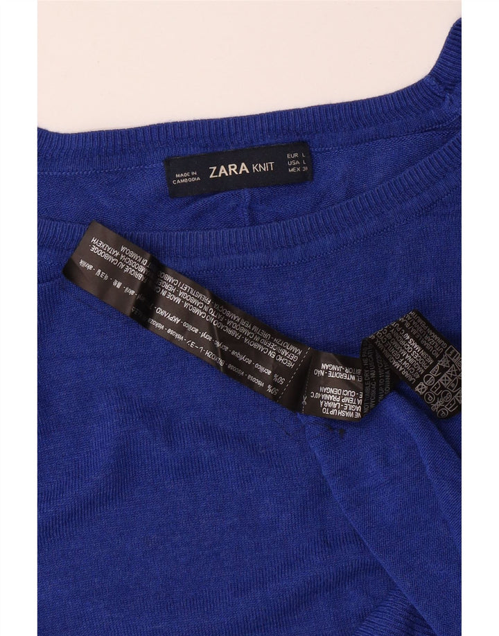 ZARA Γυναικείο πουλόβερ με λαιμόκαυστο UK 14 μεγάλο μπλε βισκόζη