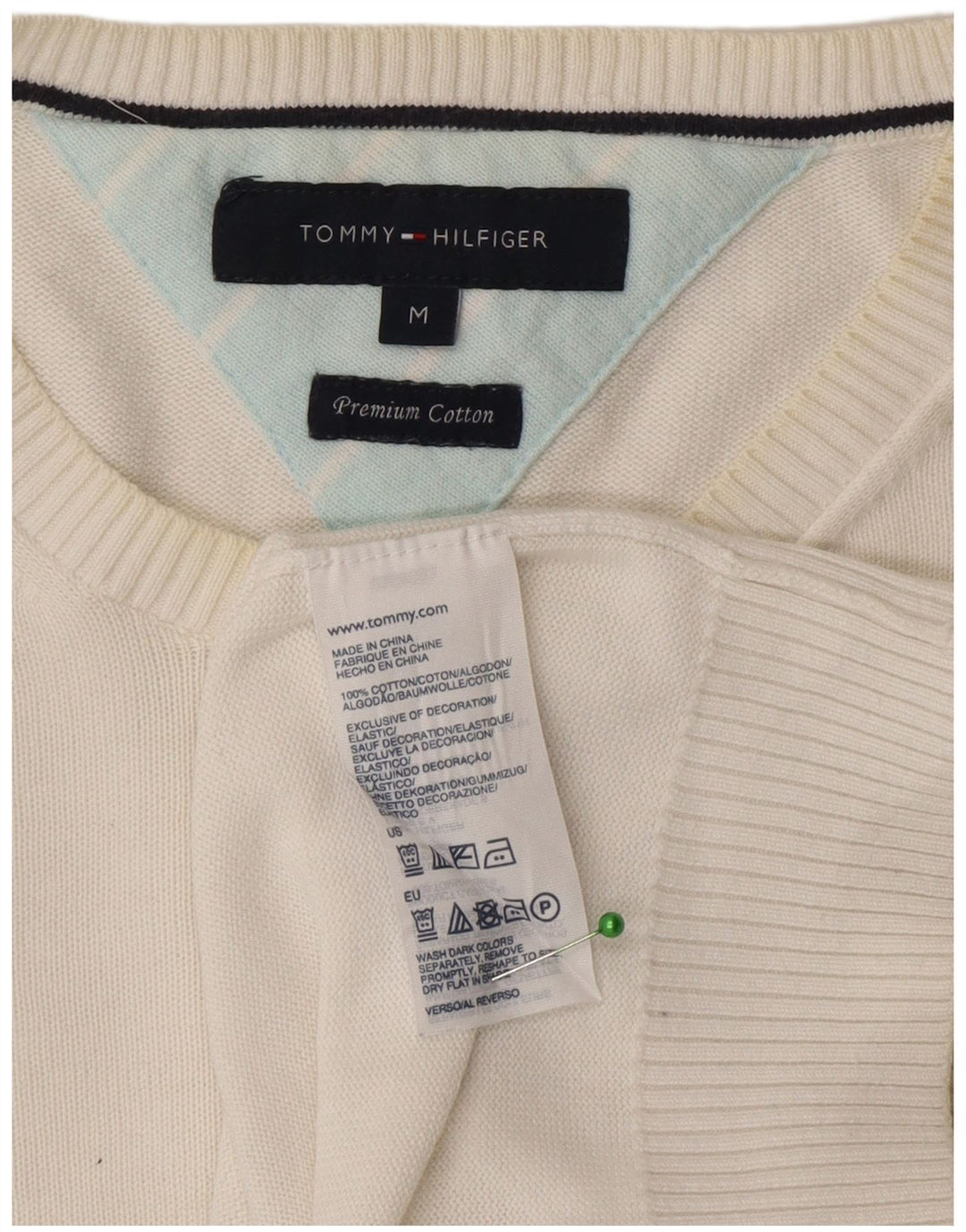 Tommy Hilfiger Ανδρικό πουλόβερ με λαιμόκοψη, μεσαίο λευκό βαμβακερό
