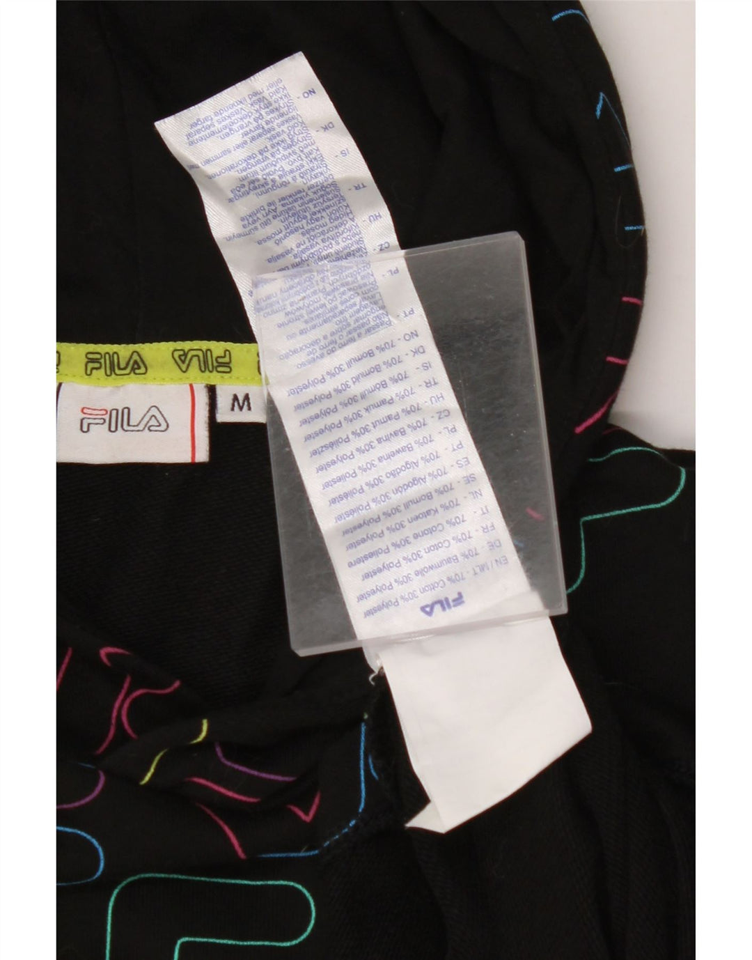 FILA Γυναικείο Crop Graphic Hoodie Jumper UK 14 Medium Black Cotton