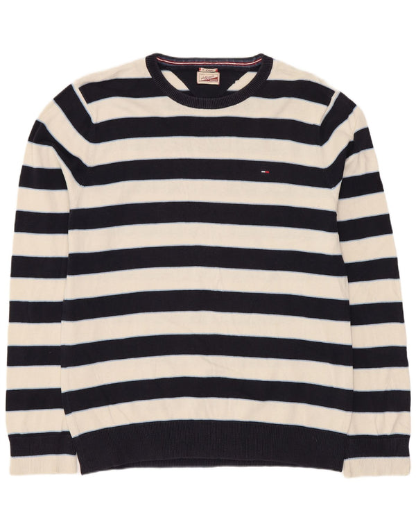 Tommy Hilfiger Ανδρικό πουλόβερ με λαιμόκοψη XL Navy μπλε βαμβακερό ριγέ