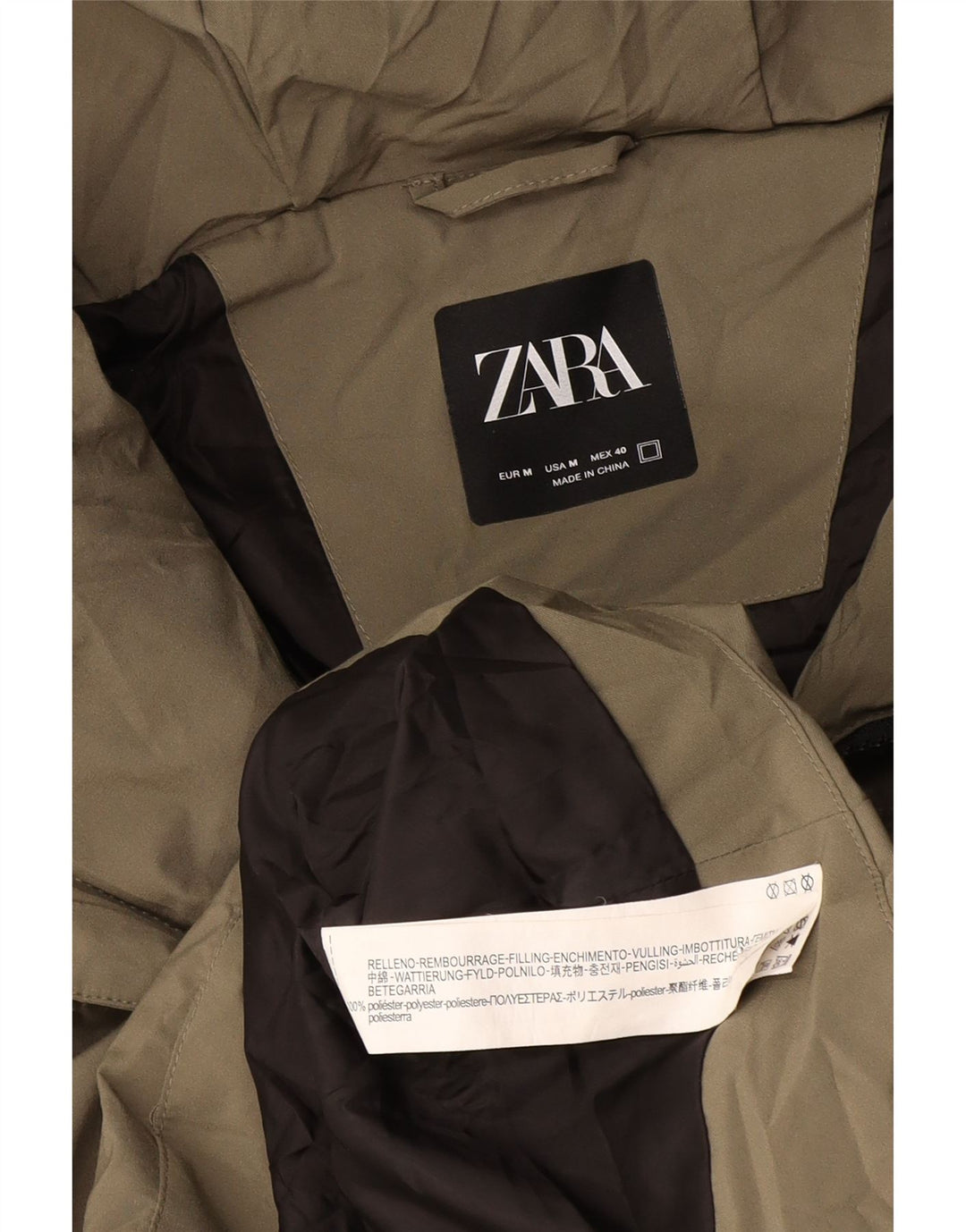 Zara Ανδρικό μπουφάν με κουκούλα UK 38 Medium Khaki Polyester