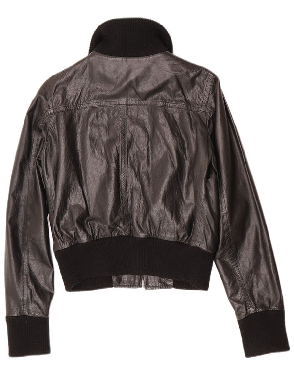 Vintage Γυναικείο Δερμάτινο Bomber Jacket IT 44 Medium Black Leather