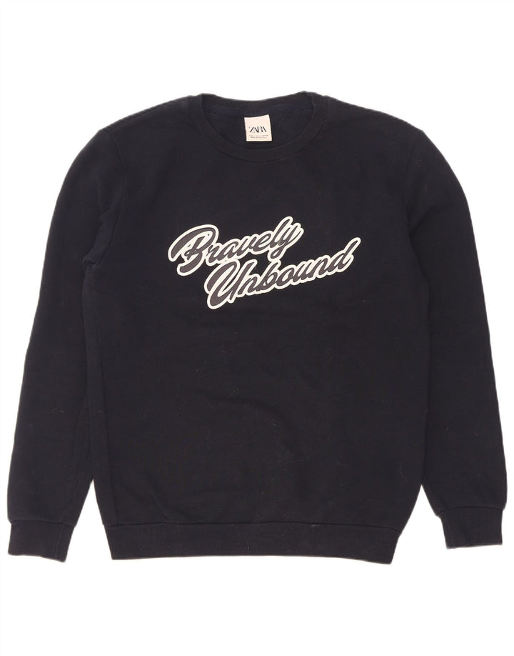 Ανδρικό γραφικό φούτερ Zara Jumper Small Navy Blue Cotton