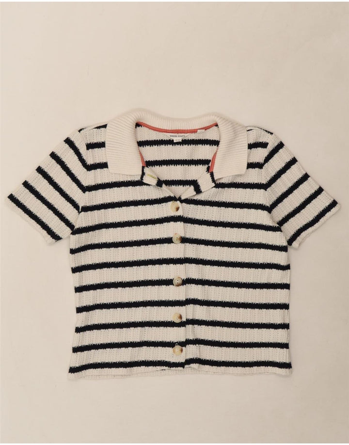 WHITE STUFF Womens Crop Cardigan Sweater UK 14 Large  White Striped Vintage White Stuff and Second-Hand White Stuff from Messina Hembry 