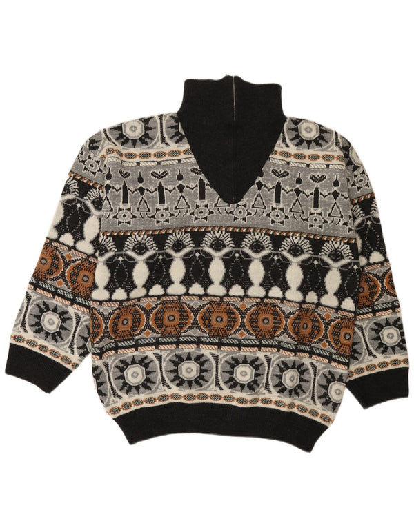 Vintage ανδρικό πουλόβερ με φερμουάρ EU 52/54 Large Grey Fair Isle