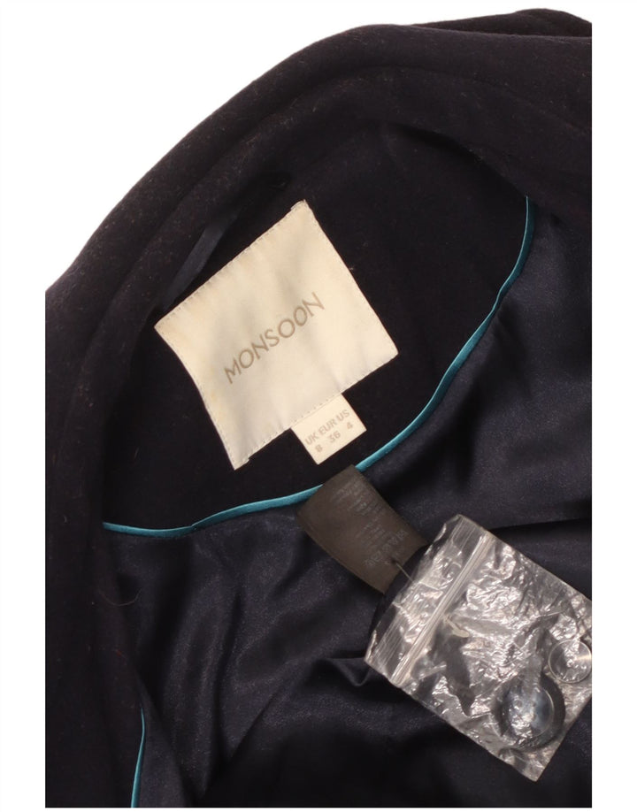 Monsoon Γυναικείο παλτό με διπλό στήθος UK 8 Small Navy Blue Wool
