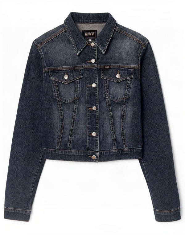 Rifle Womens Crop Denim Jacket UK 18 XL Navy Blue Cotton