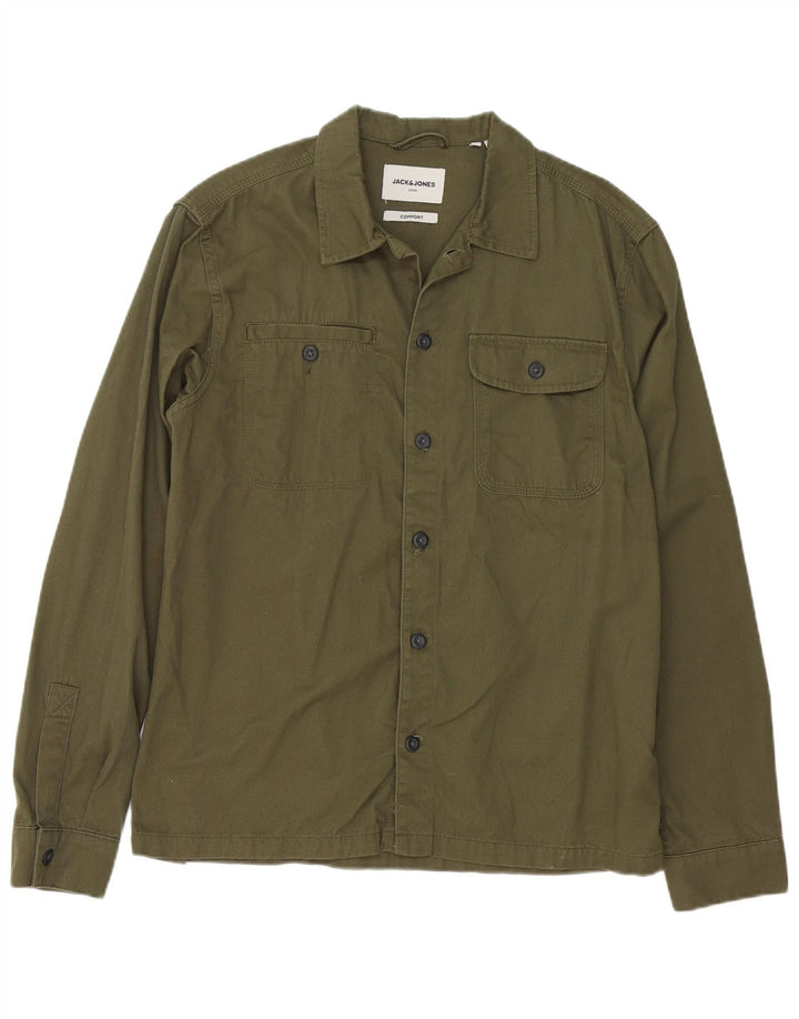 Jack & Jones Ανδρικό πουκάμισο μεγάλο χακί βαμβακερό