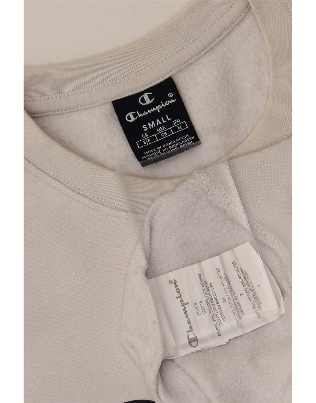 CHAMPION Mens Graphic Sweatshirt Jumper Small White Cotton Vintage Champion and Second-Hand Champion from Messina Hembry 