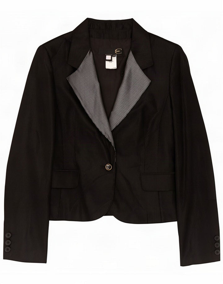 Just Cavalli γυναικείο τζάκετ 1 κουμπιού σακάκι IT 46 Large Black Pinstripe Wool