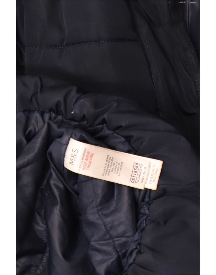 Marks & Spencer Girls με κουκούλα με επένδυση παλτό 11-12 ετών Navy Blue Polyester