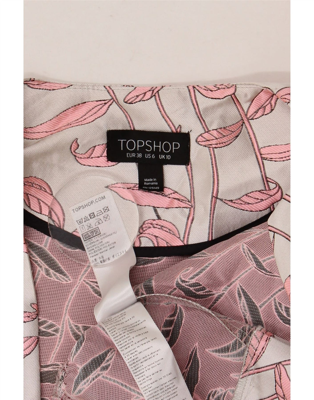 Topshop Γυναικείο πουκάμισο Crop Abstract μοτίβο μπλούζα UK 10 Small White