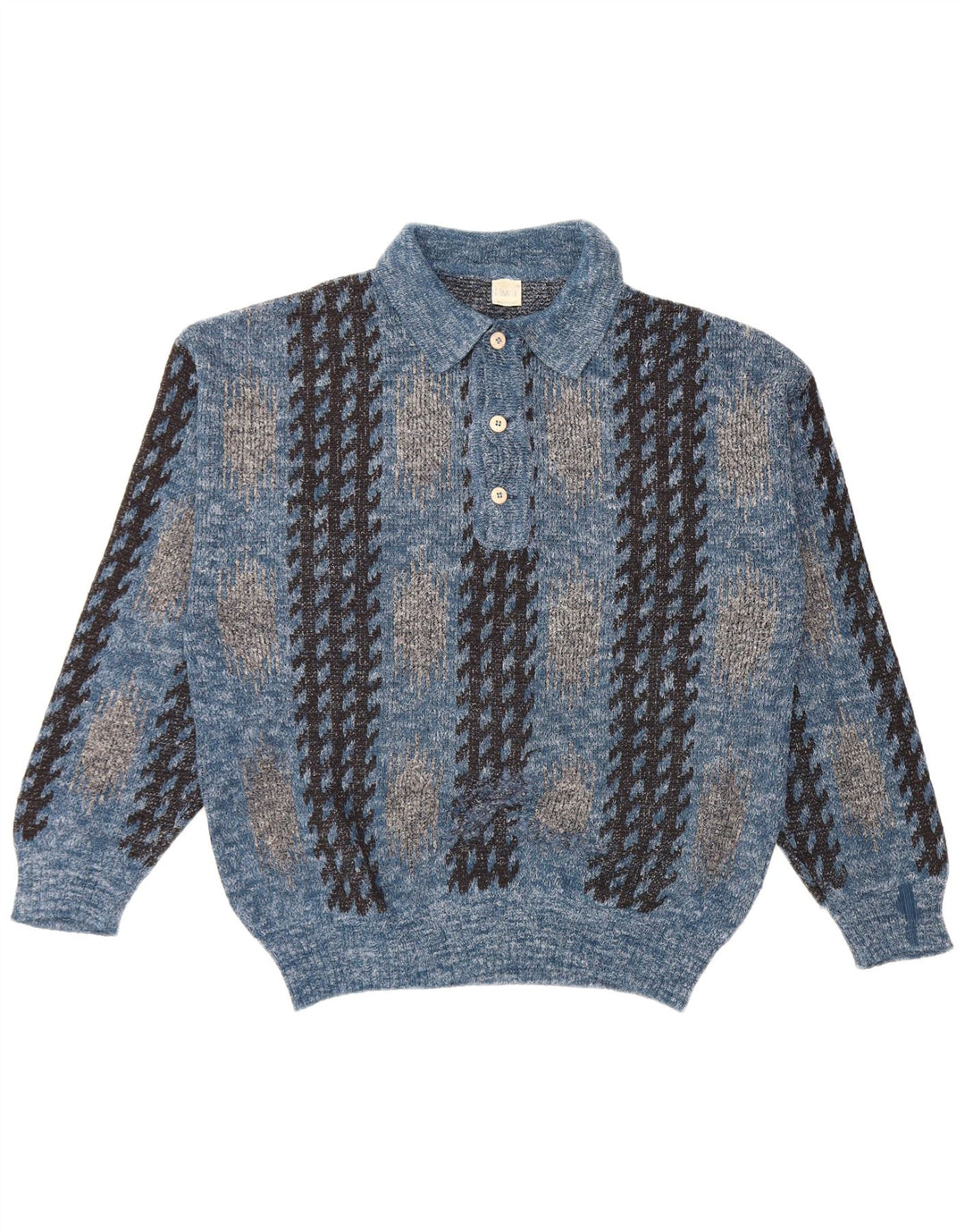 Vintage ανδρικό πουλόβερ με λαιμόκοψη μεσαίου μπλε γεωμετρικό