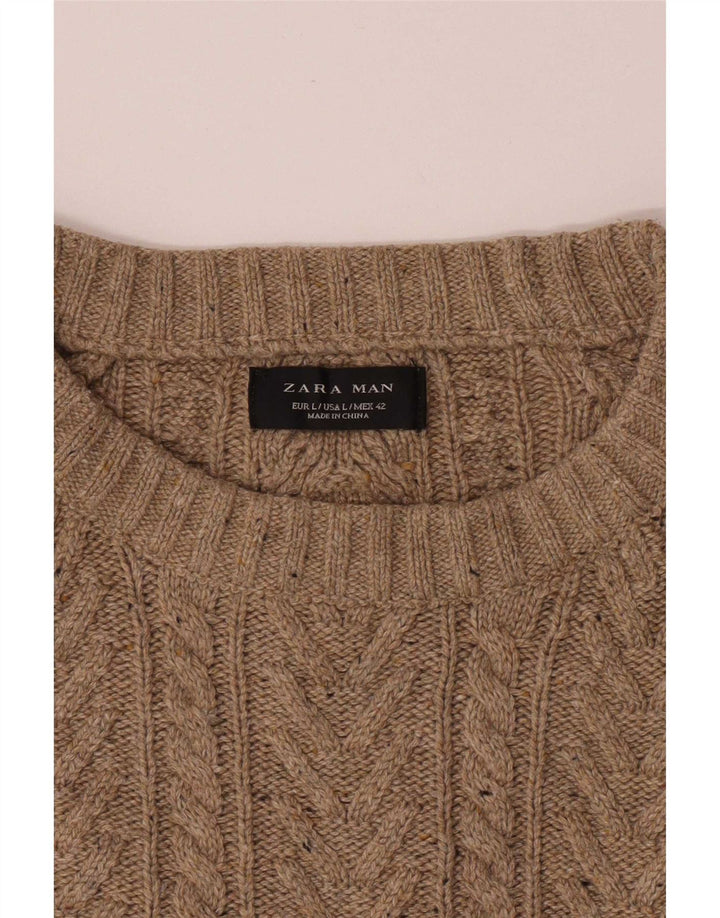 Ανδρικό πουλόβερ Zara Boat Neck Jumper Μεγάλο Μπεζ