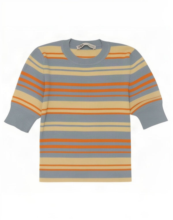 Zara γυναικεία μπλούζα Crop Top UK 12 μεσαία πολύχρωμη ριγέ βισκόζη