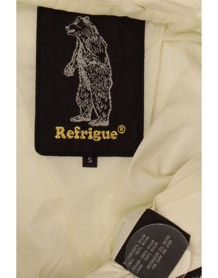 REFRIGUE Γυναικείο Crop Bomber Jacket UK 10 Small Off White Colorblock Nylon