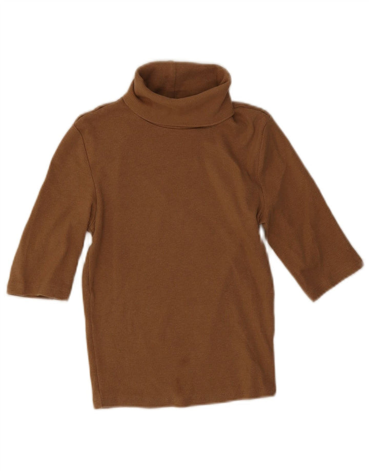 Zara Γυναικείο Roll Neck Top UK 8 Small Brown Βαμβακερό