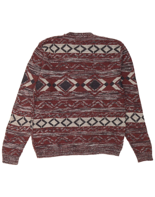 Vintage Ανδρικό πουλόβερ με λαιμόκοψη Medium Burgundy Fair Isle