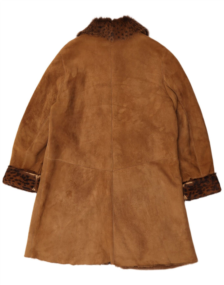 Vintage γυναικείο παλτό μεγάλου μεγέθους Shearling UK 14 Medium καφέ Animal print