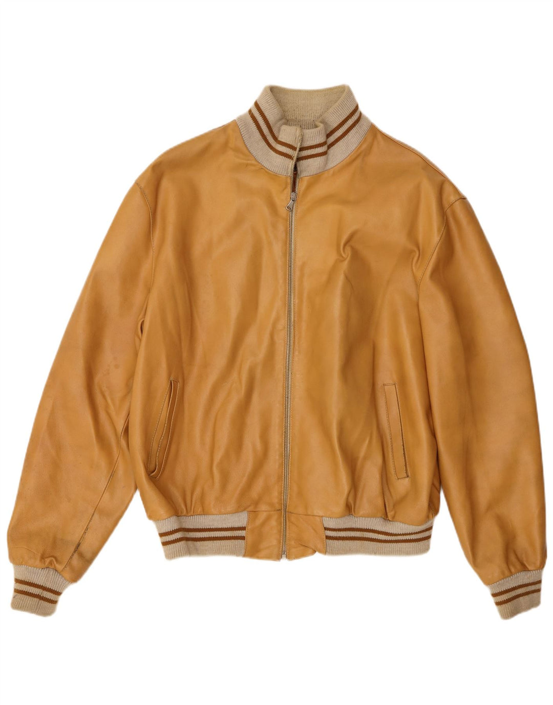 Vintage Ανδρικό Bomber Δερμάτινο Μπουφάν UK 42 XL Beige Leather