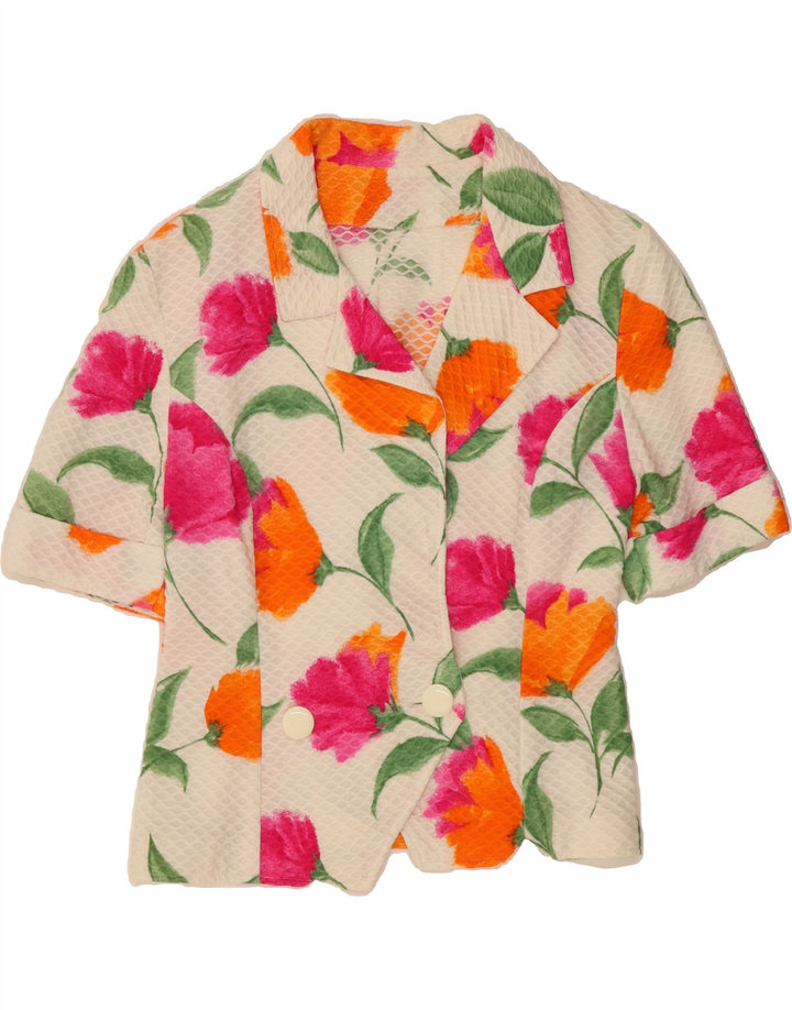 VINTAGE Womens Short Sleeve Blazer Jacket UK 10 Small White Floral Vintage Vintage and Second-Hand Vintage from Messina Hembry 