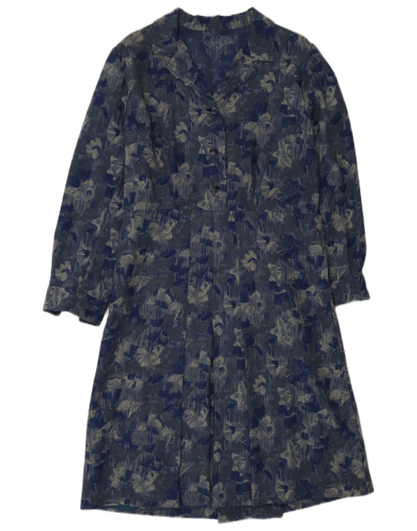 Vintage γυναικείο μακρυμάνικο μάξι φόρεμα UK 6 XS Blue Floral