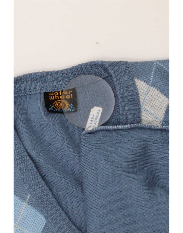 Vintage ανδρικό γιλέκο Tank Top Medium Blue Argyle/Diamond Wool