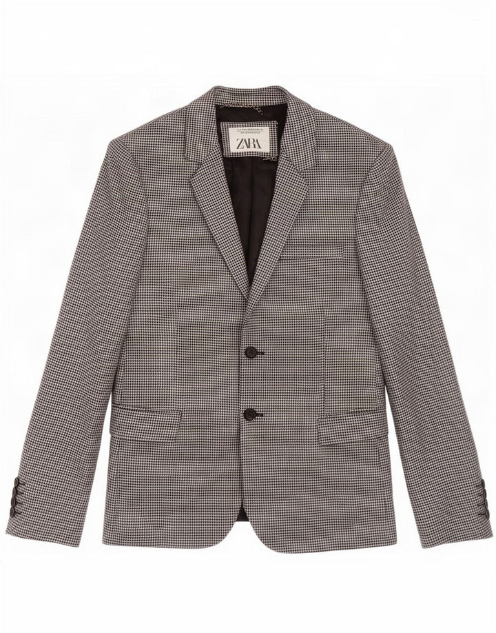 Zara Ανδρικό σακάκι μπλέιζερ με 2 κουμπιά EU 46 Small Black Houndstooth Wool