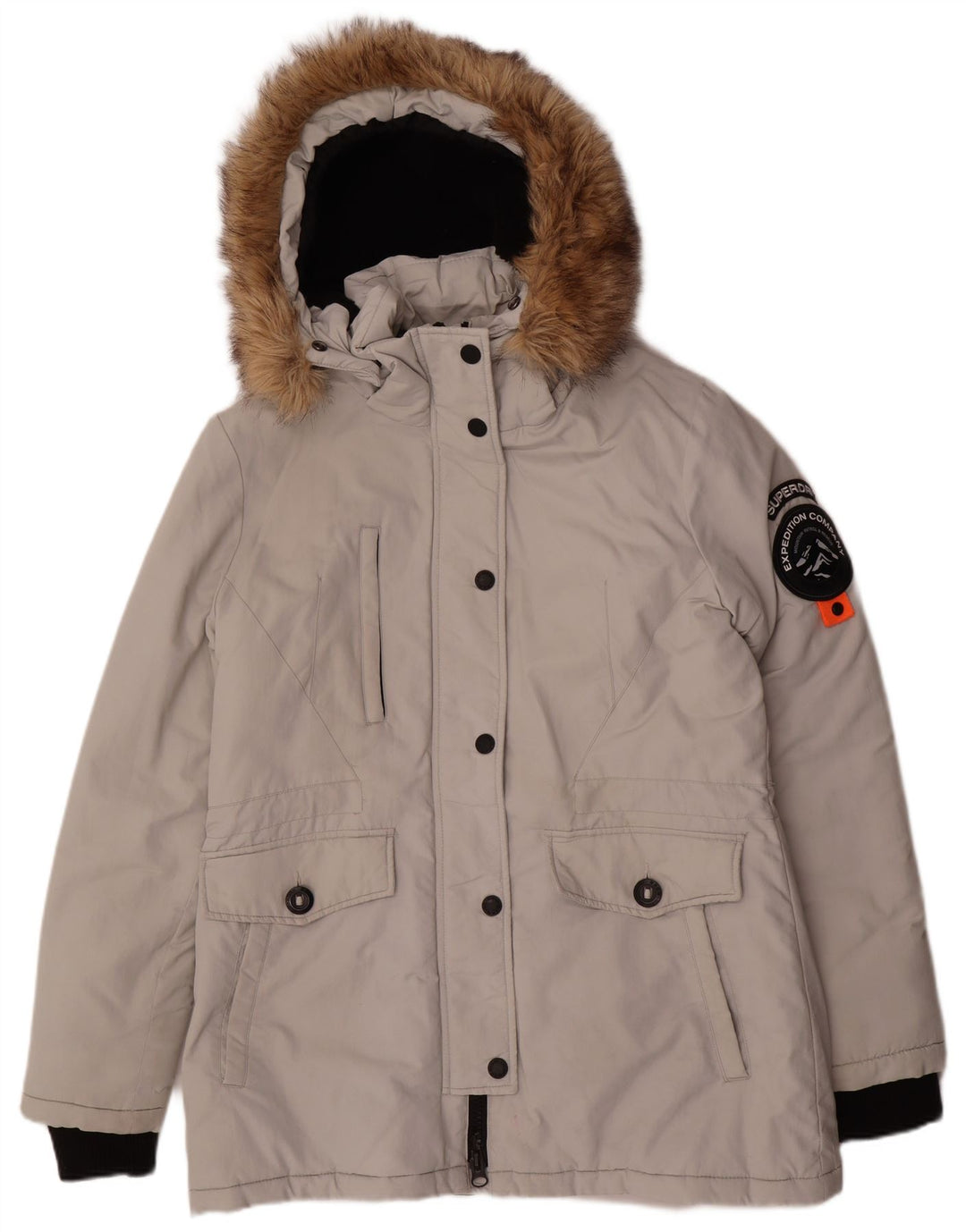 Superdry γυναικείο μπουφάν Parka με κουκούλα UK 14 Large Grey Nylon