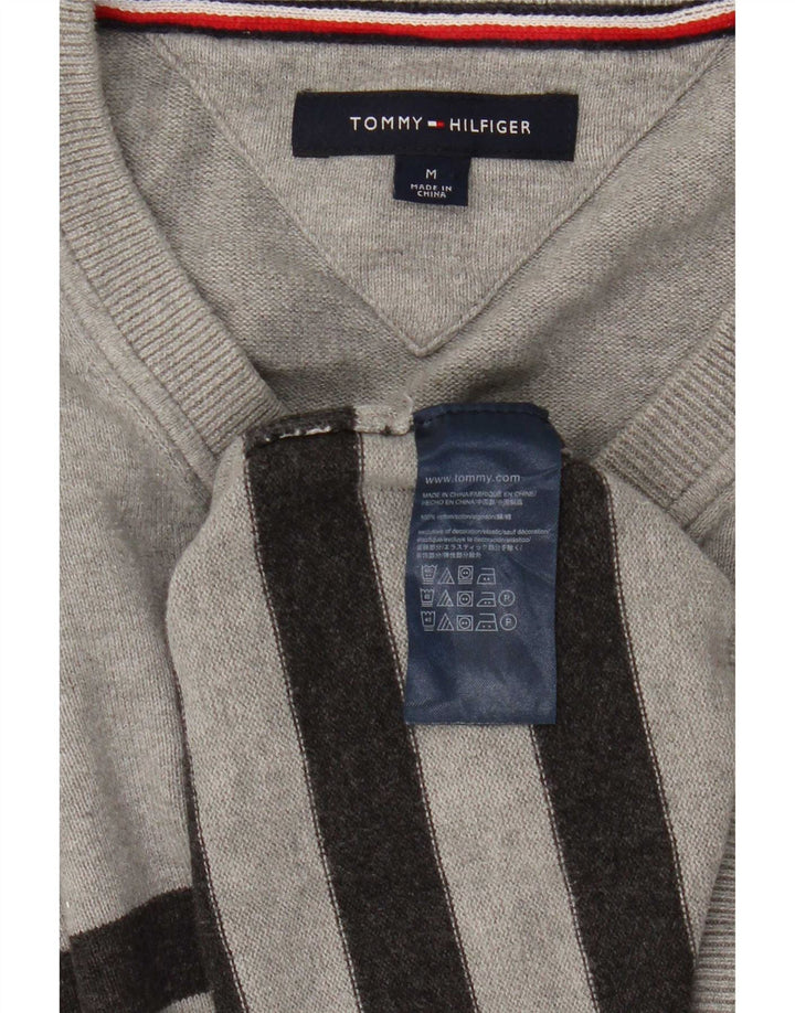 Tommy Hilfiger Ανδρικό πουλόβερ με λαιμόκοψη με λαιμόκοψη, μεσαίο γκρι βαμβακερό ριγέ