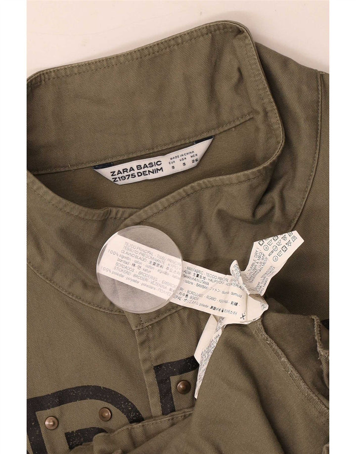 Zara Mens Graphic Bomber Jacket UK 36 Small Khaki Cotton