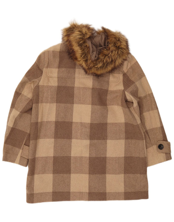 MARKS & SPENCER Γυναικείο παλτό Duffle με κουκούλα UK 16 Large Brown Check