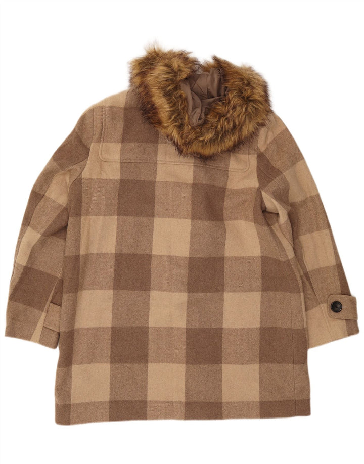 MARKS & SPENCER Γυναικείο παλτό Duffle με κουκούλα UK 16 Large Brown Check