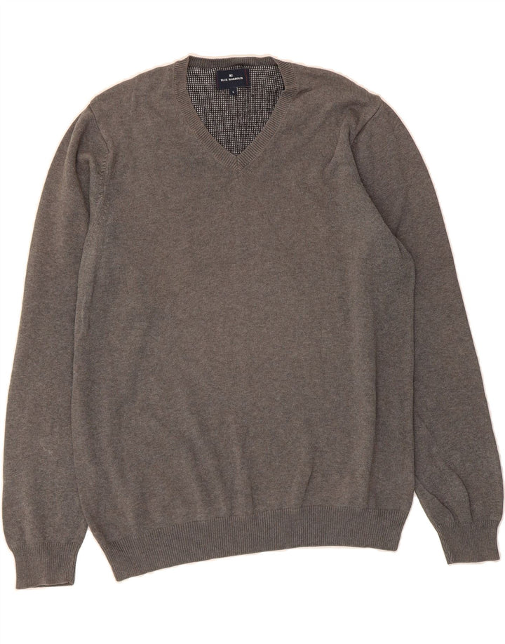 BLUE HARBOUR Mens V-Neck Jumper Sweater Large Grey Cotton Vintage Blue Harbour and Second-Hand Blue Harbour from Messina Hembry 