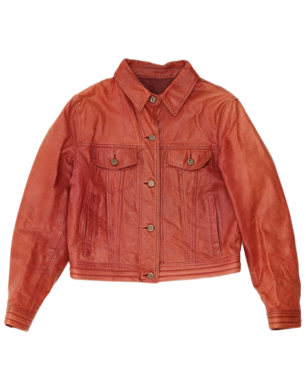 Vintage Γυναικείο Crop Δερμάτινο Μπουφάν UK 12 Medium Red Leather
