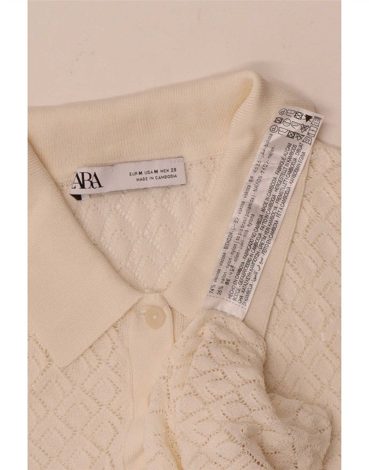 Zara Γυναικείο πουλόβερ Polo Neck Jumper UK 12 Medium White Viscose