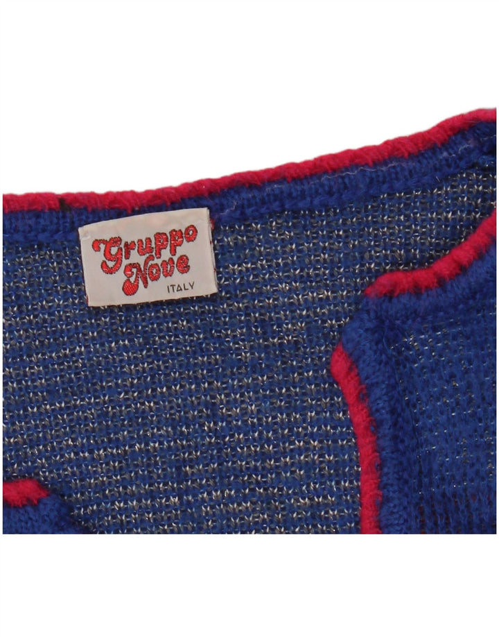 Γυναικείο πουλόβερ με γραφικό V-λαιμόκοψη VINTAGE UK 16 Large Blue