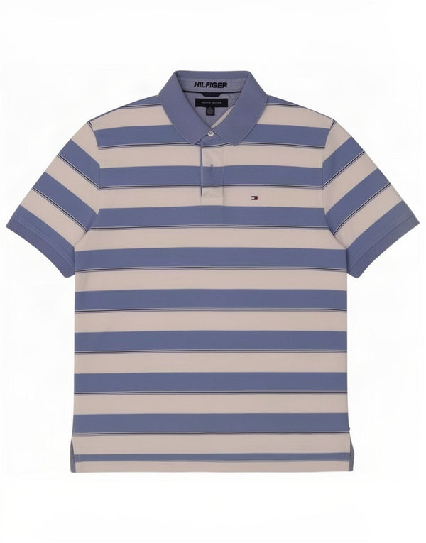Ανδρικό μπλουζάκι πόλο Tommy Hilfiger XL Μπλε ριγέ βαμβακερό